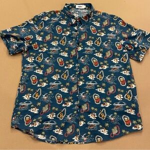 Men’s Vatpave Floral Hawaiian Short Sleeve Button Down Beach Shirt Size Large